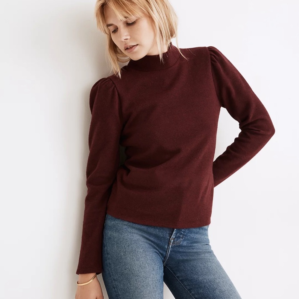 Madewell (Re)sourced Plush Mockneck Puff-Sleeve Top Small NWT